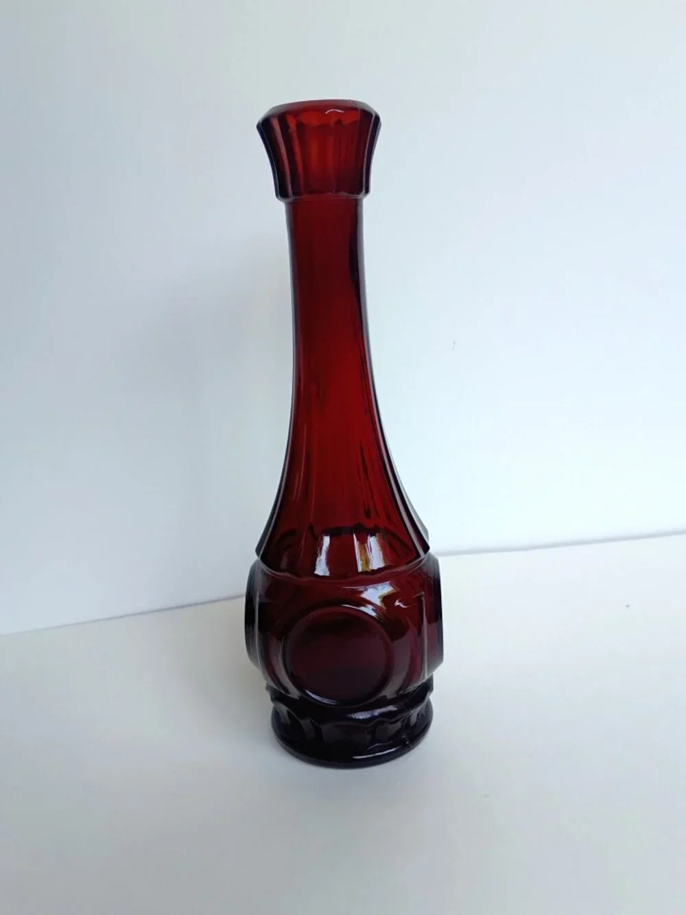 Vintage Wheaton Mid Century MCM Bullseye Ruby Red Glass Bud Vase Coin 9